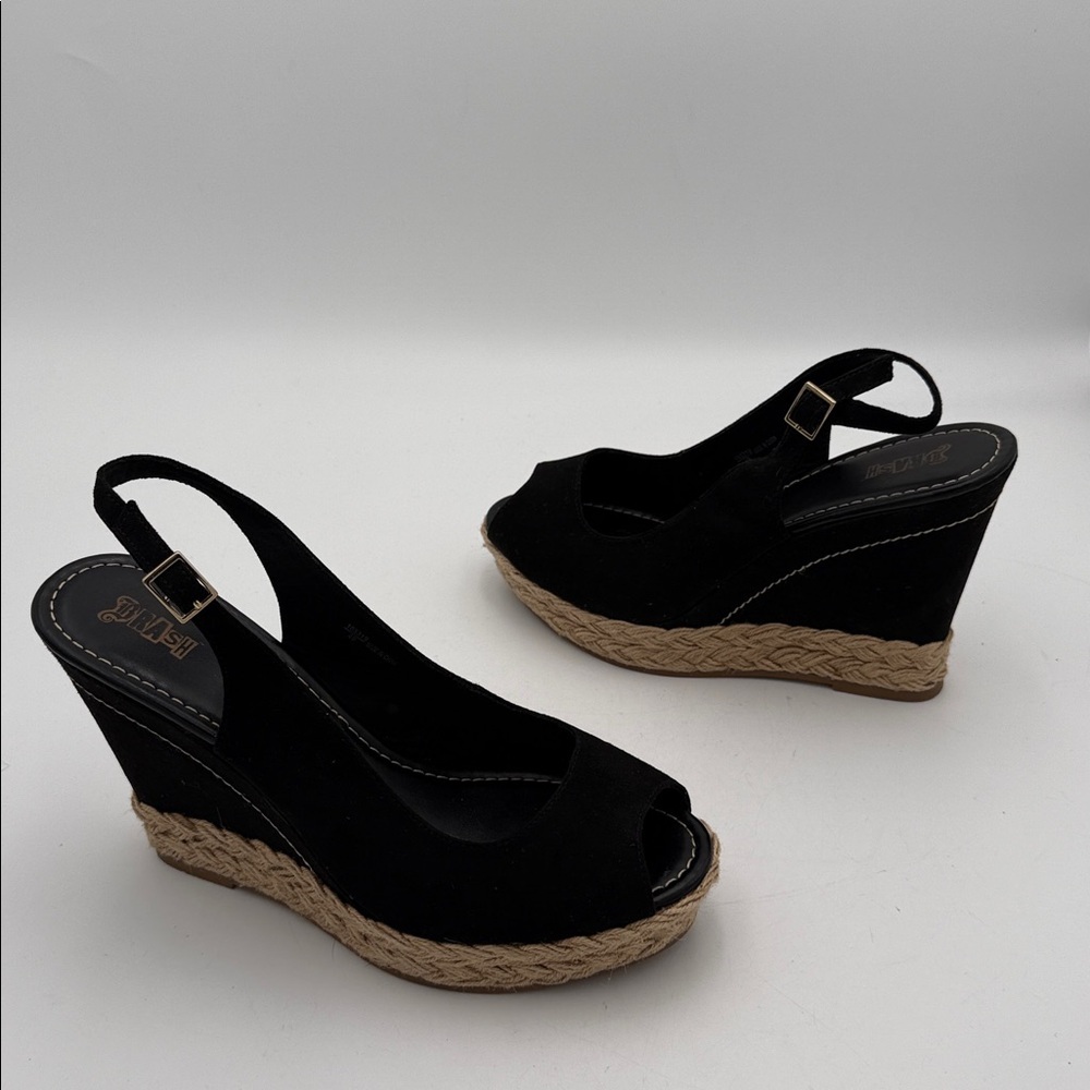 Brash Black Tan Wedge espadrilles Sandals women 12 casual vacation beach Y2K